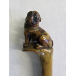 Fine Early 19th Century carved wood pug dog blackthorn stick