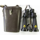 Pair of military issue leather-cased binoculars