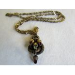 Amethyst and peridot drop-bud floral pendant