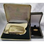 A 9ct gold Adonis Ronson lighter and pcs pin badge