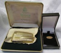 A 9ct gold Adonis Ronson lighter and pcs pin badge