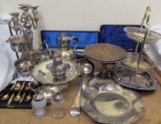 A pair of silver and cut glass cruets together with a silver sauce boat,