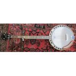 A Palmer five string banjo with mother of pearl inlay,
