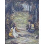 20th century British School Children in a woodland Oil on canvas Indistinctly signed