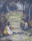 20th century British School Children in a woodland Oil on canvas Indistinctly signed