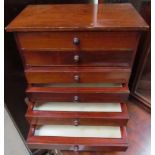 A late Victorian table top specimen cabinet, with six drawers with glazed tops on a plinth base,