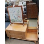 An oak dressing table together with a fire screen