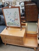 An oak dressing table together with a fire screen