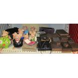 Assorted Natwest piggy banks together with Polaroid cameras and copper printing plates