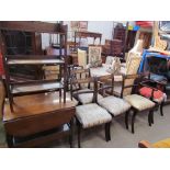 A set of six brass inlaid Regency style mahogany dining chairs together with a standing corner