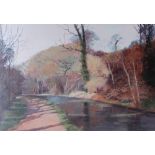 R Kenneth Kernick The Canal, Whitchurch Acrylics Signed Together with another of a street in Vitre,