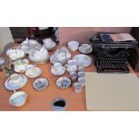 A Bell china part tea service together with other part tea set, a typewriter, suitcases, Thermos,