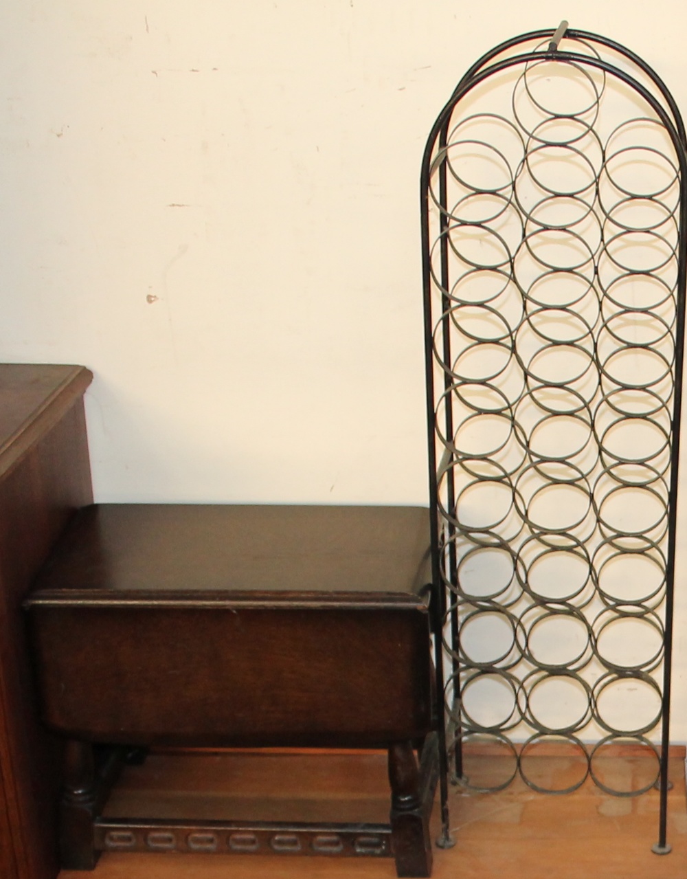 A grey metal office cabinet together with an oak side table, a wine rack, - Image 2 of 2