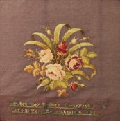 A late 19th century floral woolwork together with a collection of watercolours,