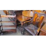 An Edwardian corner occasional table with a drop flap together with a hanging shelves