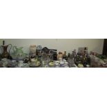 A Sylvac dachshund together with assorted plates, jug and basin set, glass lamp shades,