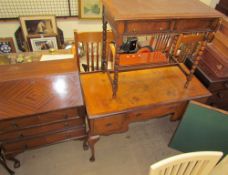 A 20th century walnut dressing table together with an oak side table,