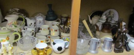 Assorted tea and coffee sets together with drinking glasses,