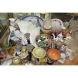 A large lot including drinking glasses, part tea and dinner sets, onyx clock,