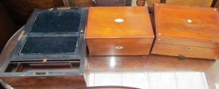 A Victorian walnut laptop desk together with two jewellery boxes and an Adler typewriter