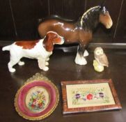 A Beswick shire horse together with a Beswick spaniel, Beswick owl,