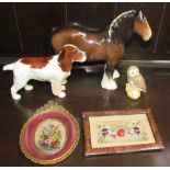 A Beswick shire horse together with a Beswick spaniel, Beswick owl,