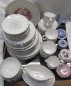 A Royal Worcester Bridal Lace part tea and dinner service together with Wedgwood jasper wares,