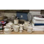 A Harvest pattern part tea and breakfast set, together with assorted collectors plates,