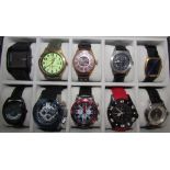 Ten assorted gentleman's wristwatches including T&J military commemorative watches, Bermuda,