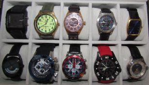 Ten assorted gentleman's wristwatches including T&J military commemorative watches, Bermuda,