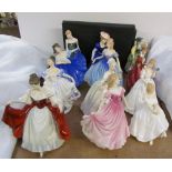 A collection of ten Royal Doulton figures including: Elaine, Top O' the Hill, Sara, Sweetheart,