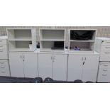 Assorted melamine bookcases, office cabinets and filing cabinets together with ships buoys,