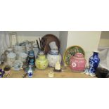 A Chinese prunus blossom baluster vase together with ginger jars and covers, Chinese vases,