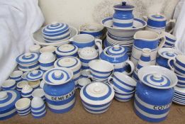 A collection of T G Green Cornishwares including storage jars, plates, bowls, cruets,