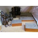 A pair of H H and son pilots binoculars, another pair of binoculars,