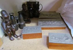 A pair of H H and son pilots binoculars, another pair of binoculars,