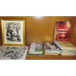 A Cliff Morgan signed action photograph together with a Dennis Lillee print and assorted Rugby and