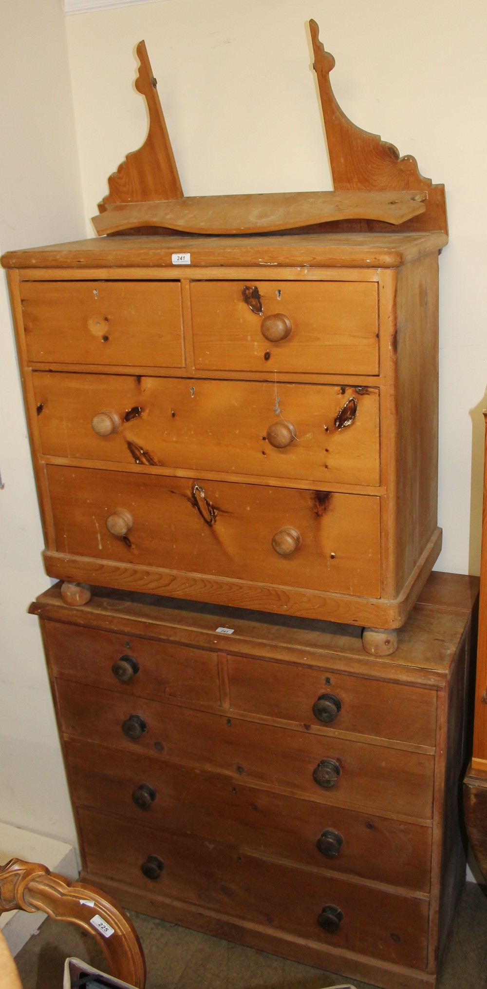 A Victorian pine chest of drawers together with a pine dressing table