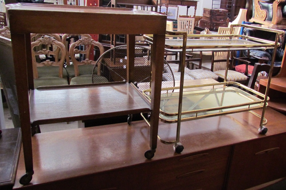 A teak trolley together with a brass and glass tea trolley - Image 2 of 2