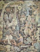 M Dana A Balinese scene A painted panel 67 x 53cm Together with others similar,