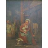 After Adriaen van Ostade Nursing a child Oil on canvas Together with a print CONDITION