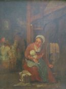 After Adriaen van Ostade Nursing a child Oil on canvas Together with a print CONDITION