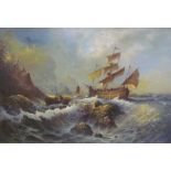 Thompson Ships of a rocky coastline Oil on board Signed 59 x 89cm