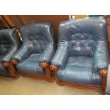 An Edwards of Monmouth blue leather three piece suite,