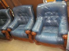 An Edwards of Monmouth blue leather three piece suite,