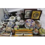 A Chinese porcelain ginger jar and cover together with assorted plates, scroll, teapots, figures,