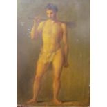 E T Paris Study from Life Full length portrait of a man in a loin cloth holding a club Oil on