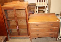 A satin walnut dressing chest together with a pine display cabinet