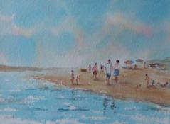 Karen Rice Fun at the Beach Watercolour signed and dated '07 27 x 36.