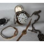 A silver open faced pocket watch,